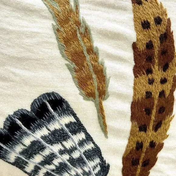 Kuk-May Rare feather Hand Embroidered Linen 20” pillows with down inserts